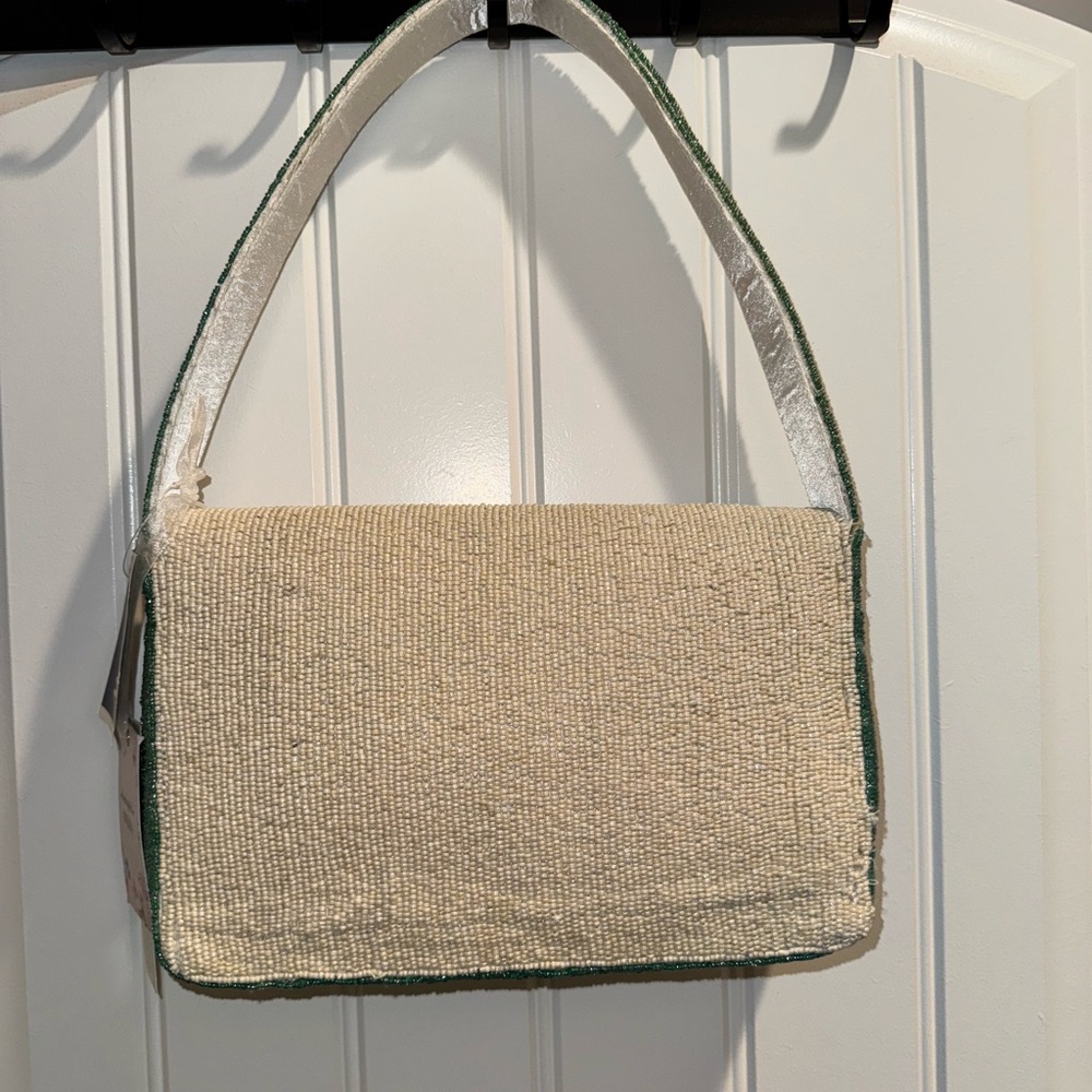 Stylish Green and Cream Beaded Women's Bag - Picture 3 of 3